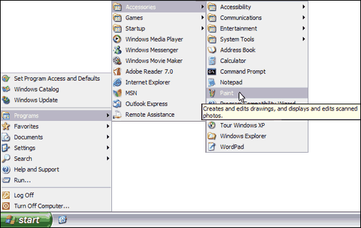 Start - Programs - Accessories - Paint